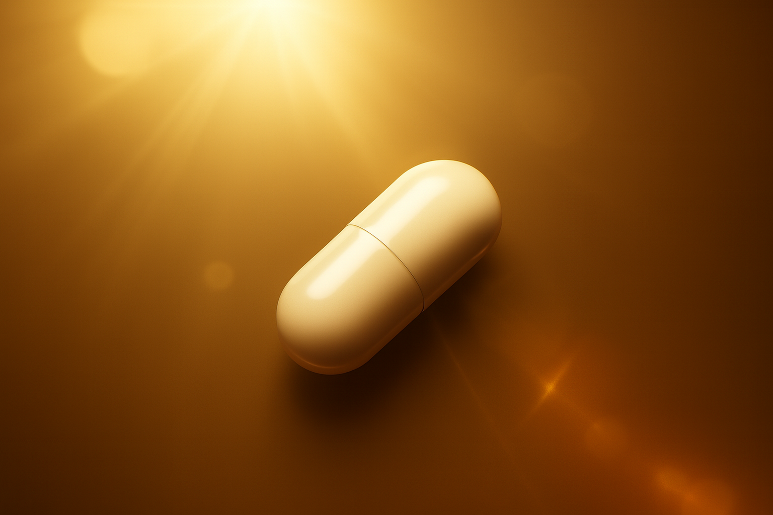 Valkoinen kapseli kultaisella taustalla